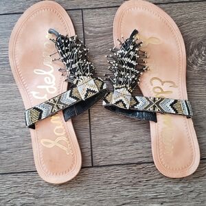 Sandals size 7.5 Sam Edelman beaded fringe flat boho